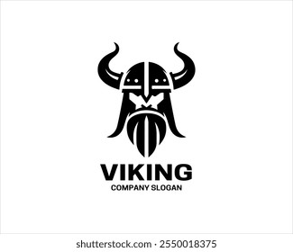 Viking Head Logo Design Icon Symbol Vector Template. Silhouette Nordic warrior symbol.