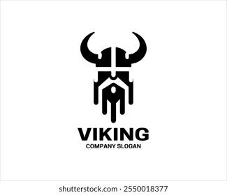 Viking Head Logo Design Icon Symbol Vector Template. Silhouette Nordic warrior symbol.