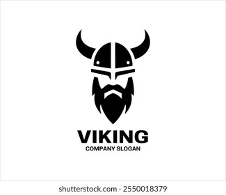 Viking Head Logo Design Icon Symbol Vector Template. Silhouette Nordic warrior symbol.