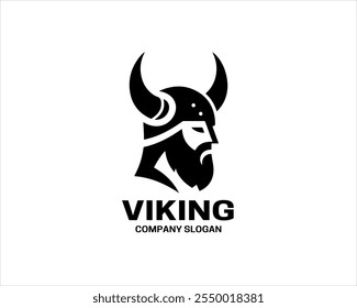 Viking Head Logo Design Icon Symbol Vector Template. Silhouette Nordic warrior symbol.