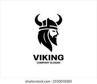 Viking Head Logo Design Icon Symbol Vector Template. Silhouette Nordic warrior symbol.