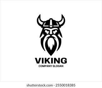 Viking Head Logo Design Icon Symbol Vector Template. Silhouette Nordic warrior symbol.