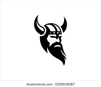 Viking Head Logo Design Icon Symbol Vector Template. Silhouette Nordic warrior symbol.