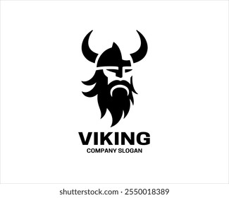 Viking Head Logo Design Icon Symbol Vector Template. Silhouette Nordic warrior symbol.