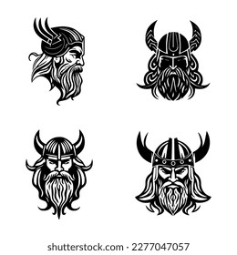 viking head logo silhouette collection set hand drawn illustration