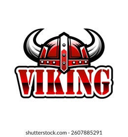 Viking head logo vector illustration. Simple lettering icon