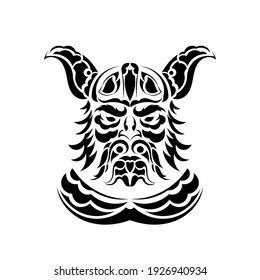 Viking head made of patterns. Good for tattoos or prints. Isolated. Vector illustration.