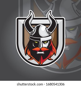VIKING HEAD MASCOT LOGO ILLUSTRATION BLACK AND WHITE