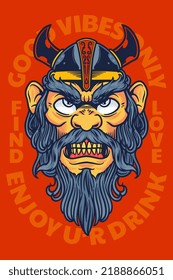 viking head mascot poster vector illustration cartoon style