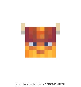 Viking head pixel art character abstract Logo for game design. 8-bit. Isolated vector illustration. Game assets. Design for stickers, web, mobile app.