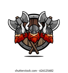 Viking head with shield and weapons