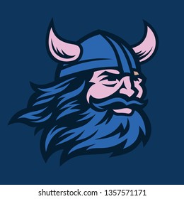 Viking head vector image. Head of bearded viking warrior with horned helmet.