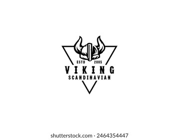 Viking head vector logo design. Vintage Retro Nordic Norse Viking Helmet