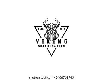 Viking head vector logo design. Vintage Retro Nordic Norse Viking Helmet