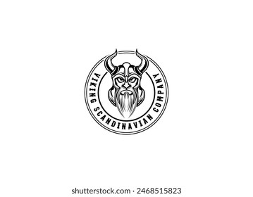 Viking head vector logo design. Vintage Retro Nordic Norse Viking Helmet