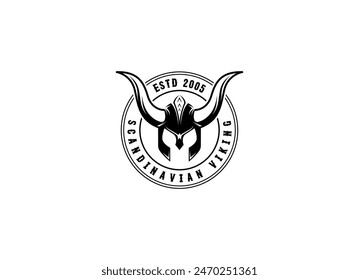 Viking head vector logo design. Vintage Retro Nordic Norse Viking Helmet