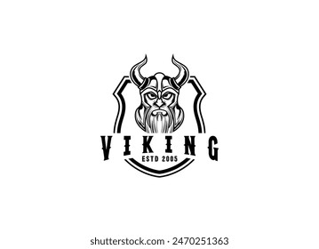 Viking head vector logo design. Vintage Retro Nordic Norse Viking Helmet