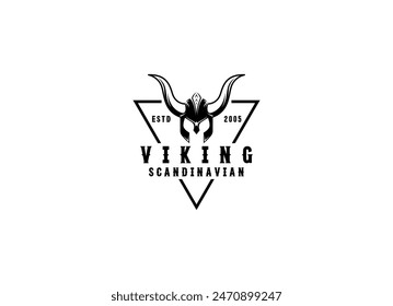 Viking head vector logo design. Vintage Retro Nordic Norse Viking Helmet