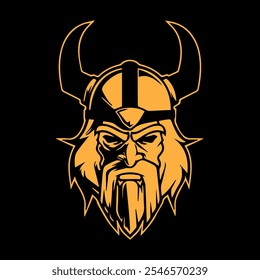 Viking head vector logo illustration. Striking gold tone Viking head vector, perfect for history buffs, warrior themes and strong brand identities.