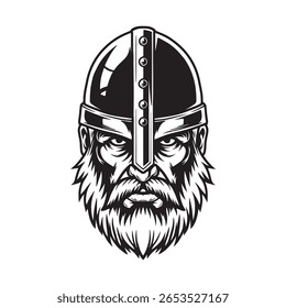 Viking Head Vector, Norse Warrior Illustration, Viking Helmet Beard Clipart, Ancient Scandinavian Warrior, Black and White Viking Design