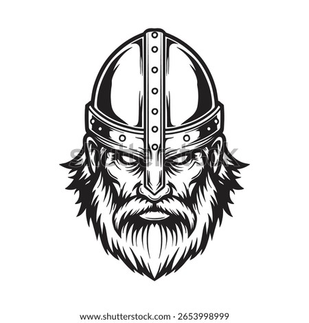 Viking Head Vector, Norse Warrior Illustration, Viking Helmet Beard Clipart,