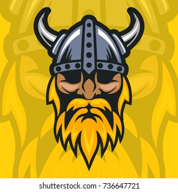 Viking Head Yellow Background Vector Template