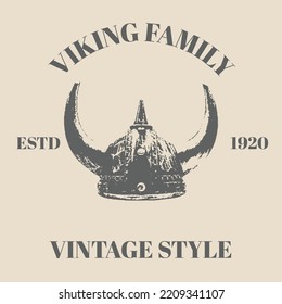 Viking Helm hand drawn Illustration Clip Art Design Shape. Norse Silhouette retro vintage style vector. medieval horned helmet template design