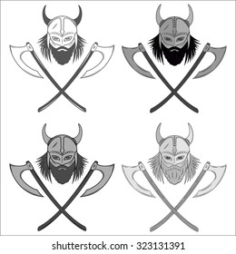 Viking helmet axe logo set