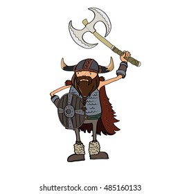 viking in helmet with a big axe