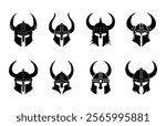 Viking Helmet Clipart Silhouette Set, Horned Helmet Vector Bundle