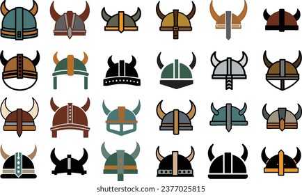 viking helmet collection set flat cartoon style