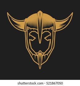 Viking helmet concept. Logo on black background.  