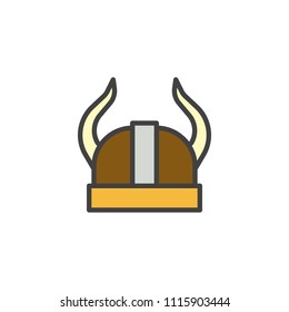 Viking helmet filled outline icon, line vector sign, linear colorful pictogram isolated on white. Helmet with horns symbol, logo illustration. Pixel perfect vector graphics