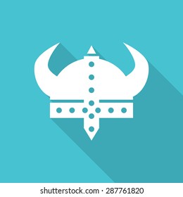 viking helmet flat icon with long shadow.