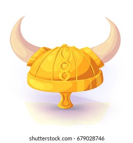 Viking Helmet of Gold Color. Vector illustration. Masquerade or carnival costume headdress