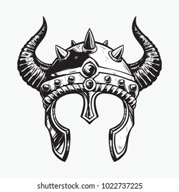 viking helmet hand drawing black and white