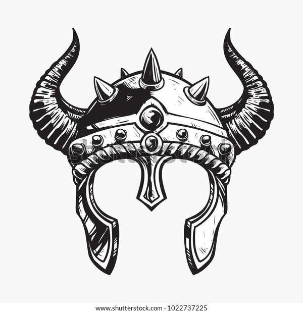 Viking Helmet Hand Drawing Black White Stock Vector (Royalty Free