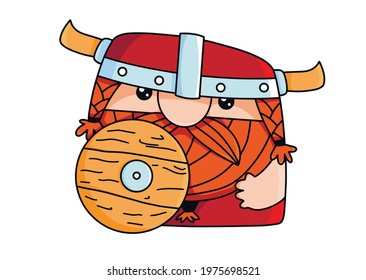 Viking in helmet with horns isolated on white