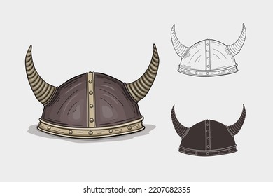 Viking helmet with horns isolated, vector illustration