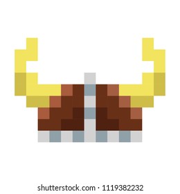 Viking helmet horns pixel art cartoon retro game style