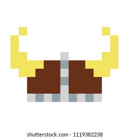 Viking helmet horns pixel art cartoon retro game style