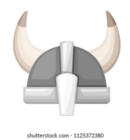 Viking helmet with horns. Scandinavian culture. Flat cartoon medieval equipment. Vector illustration isolated on white background.