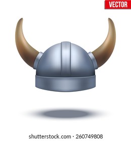 Viking helmet with horns. Vector illustration isolated on white background.