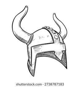 viking helmet with horns vector line art hand drawn illustration
