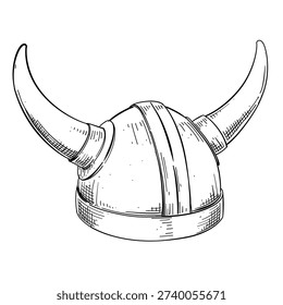 viking helmet with horns vector line art hand drawn illustration