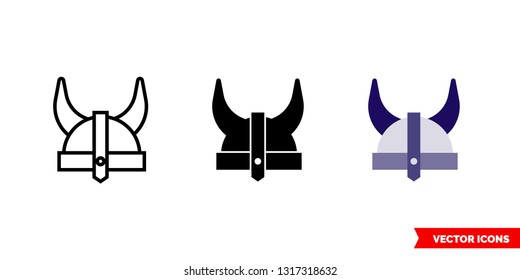 Viking helmet icon of 3 types: color, black and white, outline. Isolated vector sign symbol.