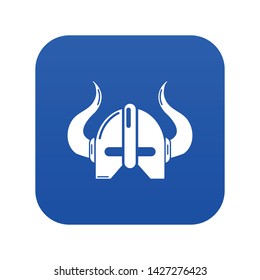 Viking helmet icon blue vector isolated on white background