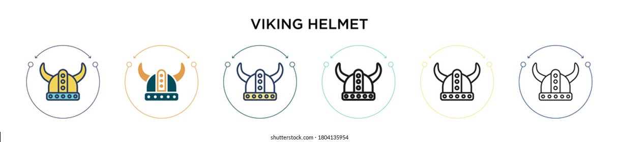 Viking helmet icon in filled, thin line, outline and stroke style. Vector illustration of two colored and black viking helmet vector icons designs can be used for mobile, ui, web