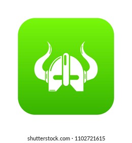 Viking helmet icon green vector isolated on white background