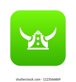 Viking helmet icon green vector isolated on white background